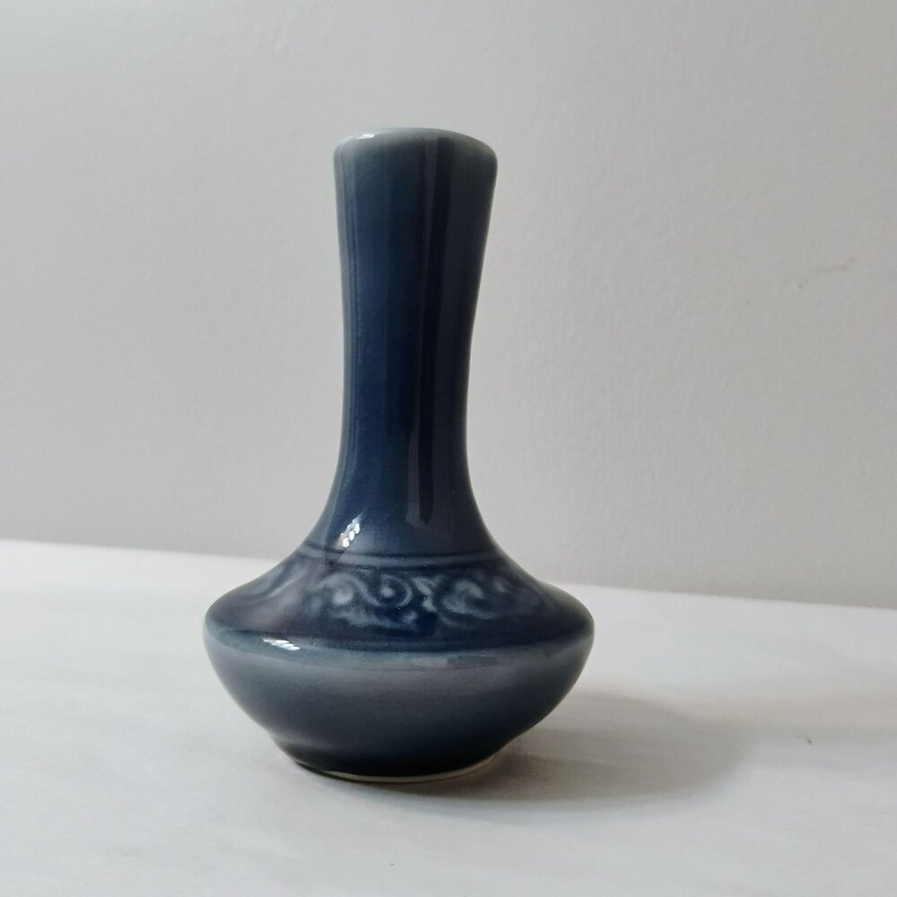 Siam Celadon Vintage Pottery Vase Blue Thailand Wood Ash Glaze Handmade Thai Art - Picture 8 of 10